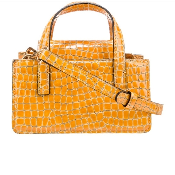 Marge Sherwood Patent Leather Satchel Yellow Bag Purse - Picture 4 of 12